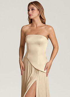 Azazie Tierney Bridesmaid Dresses Champagne A-Line Strapless Chiffon Convertible Dress image2