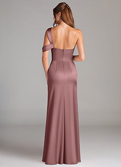 Azazie Wynter Bridesmaid Dresses Vintage Mauve Sheath Off the Shoulder Stretch Satin Dress image2