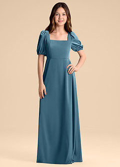 Azazie Briar Junior Bermuda A-Line Bow Stretch Satin Dress image3