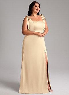 Azazie Frostine Robes de demoiselle d'honneur Robe Trapèze en Satin extensible Arc Champagne image11