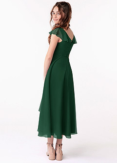 Azazie Posie Junior Dark Green A-Line Ruched Chiffon Dress image4