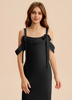 Azazie Bellalina Junior Vestido de Negro de Satén Elástico de Corte Sirena con Plisado image6