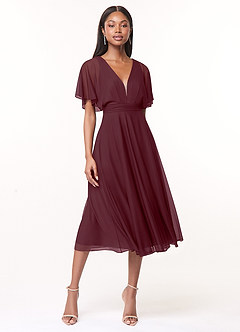 Azazie Tinsley Brautjungfernkleider A-Linie Plissee Gittergewebe Kleid Cabernetrot image1