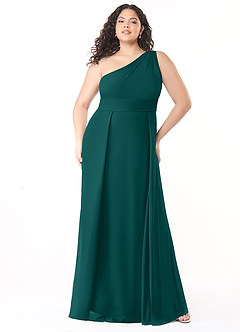 Azazie Dallas Vestidos de damas de honor Vestido de Pavo Real de Gasa de Corte en A con Hombro unilateral image6