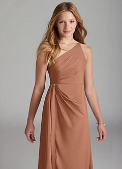 Azazie Mika Junior Robe Trapèze en Satin extensible Plissée Bronze image4