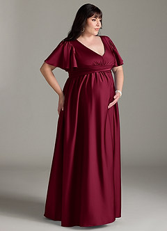 Azazie Verna Abiti da damigella d'onore premaman Abito A-Line Increspato Raso Elasticizzato Floor-Length image12