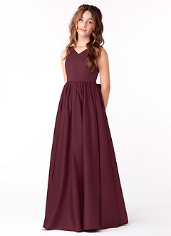Azazie Hathaway Junior Cabernet A-Line Bow Matte Satin Dress image3