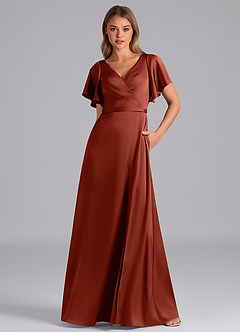 Azazie Ambrosia Bridesmaid Dresses Terracotta A-Line Pleated Stretch Satin Dress image5