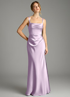 Azazie Alouette Bridesmaid Dresses Frosted Lilac Mermaid Pleated Stretch Satin Dress image1