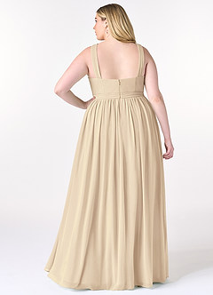 Azazie Elvira At-home Try On Dresses Champagne A-Line Pleated Chiffon Dress image8