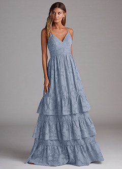 Azazie Nathalia Bridesmaid Dresses Dusty Blue A-Line Bow Floral Burnout Dress image4
