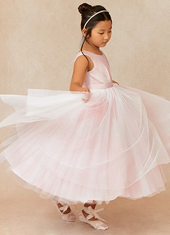 Azazie Bee Flower Girl Dresses Blushing Pink Ball-Gown Pleated Tulle Dress image3