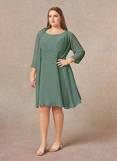 Azazie Shirley Mother of the Bride Dresses Eucalyptus A-Line Scoop Pleated Chiffon Dress image10