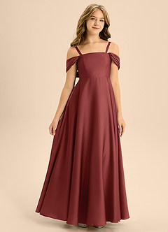 Azazie Rowena Junior Terracotta A-Line Bow Stretch Satin Dress image3