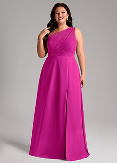 Azazie Phaedra Bridesmaid Dresses Fuchsia A-Line One Shoulder Chiffon Dress image11