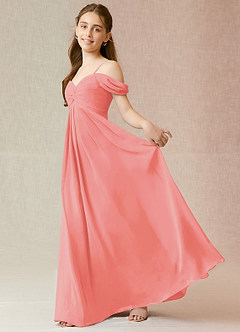 Azazie Kaitlynn Junior Jurk van Chiffon met A-Lijn Off the Shoulder Koraal image3