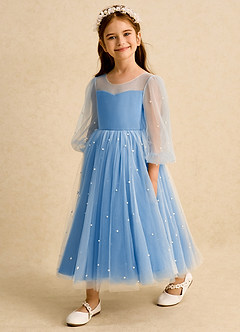 Azazie Trudy Blumenmädchenkleider Ballkleid Herzausschnitt Tüll Kleid Blauhäher image4