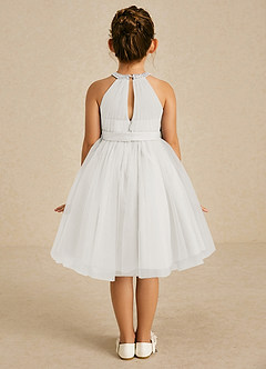Azazie Honey Flower Girl Dresses Diamond White A-Line Beaded Matte Satin Dress image2