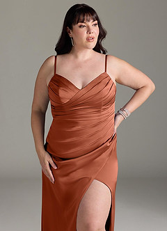 Azazie Yola Bridesmaid Dresses Cedar Rose Sheath V-Neck Pleated Stretch Satin Convertible Dress image14