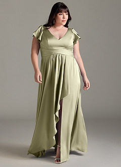 Azazie Omari Bridesmaid Dresses Pistachio A-Line Stretch Satin Dress image7