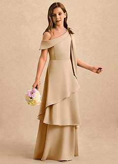 Azazie Shyloh Girls Formal Flower Girl Klänningar Klänning A-Line i Stretch Satin Off the shoulder image5