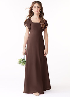 Azazie Bondi Junior Ganache A-Line Bow Chiffon Dress image2