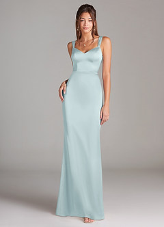 Azazie Denice Robes de demoiselle d'honneur Robe Fourreau en Satin extensible Plissée Brume image3