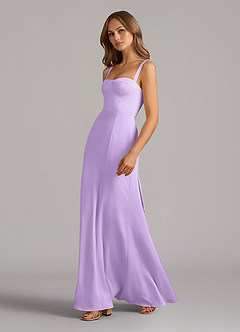 Azazie Amaris Robes de demoiselle d'honneur Robe Trapèze en Satin extensible Corset Lilas image4