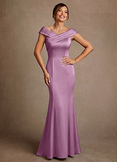 Azazie Aberdeen vestidos de madre de la novia Vestido de Glicinia de Satén Elástico de Corte Recto con Plisado image1