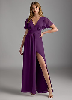 Azazie Zaniah Bridesmaid Dresses Grape A-Line Chiffon Dress image4