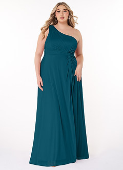 Azazie Brooke Robes de demoiselle d'honneur Robe Trapèze en Maille Ue épaule Bleu Encre image6