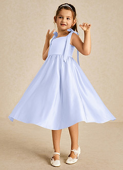 Azazie Chelsie Flower Girl Dresses Lavender A-Line Bow Matte Satin Dress image3