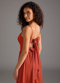 Azazie Zeya Bridesmaid Dresses Rust A-Line Pleated Stretch Satin Dress image5