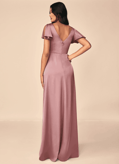 Azazie Soren Bridesmaid Dresses Dusty Rose A-Line Pleated Stretch Satin Dress image2