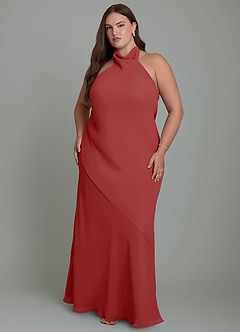 Azazie Velli Bridesmaid Dresses Rust Mermaid High Neck Chiffon Dress image8