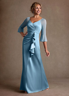 Azazie Nampa 신부의 어머니 드레스 쉬스 주름진 망사 플로어 길이 드레스 image2