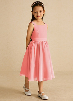 Azazie Ari Blumenmädchenkleider A-Linie ärmellos Chiffon Kleid Koralle image5