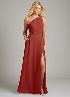 Azazie Phaedra Bridesmaid Dresses Terracotta A-Line One Shoulder Chiffon Dress image9