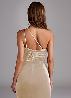 Azazie Eren Final Sale Champagne Sheath One Shoulder Velvet Dress image2