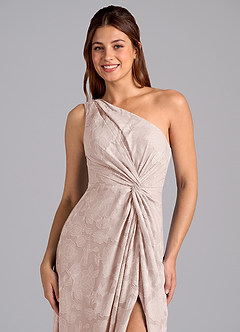 Azazie Brooke Bridesmaid Dresses Blushing Pink A-Line One Shoulder Floral Burnout Dress image6