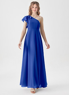 Azazie Arabella Junior Robe Trapèze en Mousseline de soie Rayé Bleu Roi image5