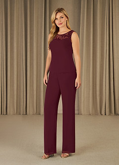 Azazie Maura At-home Try On Dresses Cabernet Jumpsuit/Pantsuit Sequins Chiffon Dress image5