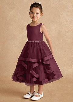 Azazie Posy Flower Girl Dresses Cabernet A-Line Beaded Tulle Dress image3