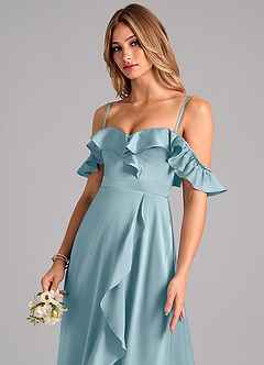 Azazie Lyra Bridesmaid Dresses Moody Blue A-Line Off the Shoulder Stretch Satin Convertible Dress image7