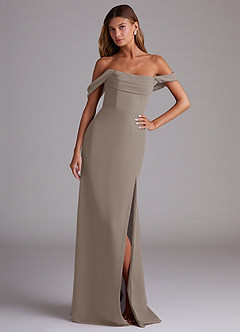 Azazie Saige Bridesmaid Dresses Taupe A-Line Off the Shoulder Chiffon Convertible Dress image4