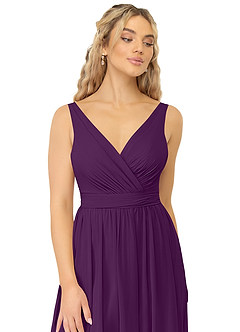 Azazie Kora Bridesmaid Dresses Grape A-Line Pleated Chiffon Dress image6