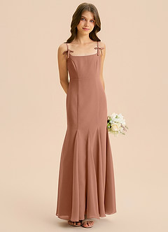 Azazie Evey Junior Abito Sirena in Chiffon Plissettato Bronzo image4