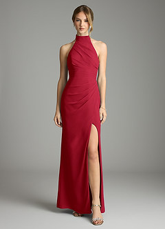 Azazie Jemma Vestidos de damas de honor Vestido de Escarlata de Gasa de Corte Recto con Plisado image1