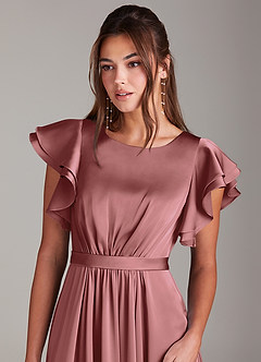 Azazie Daphne Robes de demoiselle d'honneur modestes Robe Trapèze Rayé Longueur ras du sol Satin extensible image5
