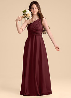 Azazie Charlize Junior Cabernet A-Line Pleated Stretch Satin Dress image6